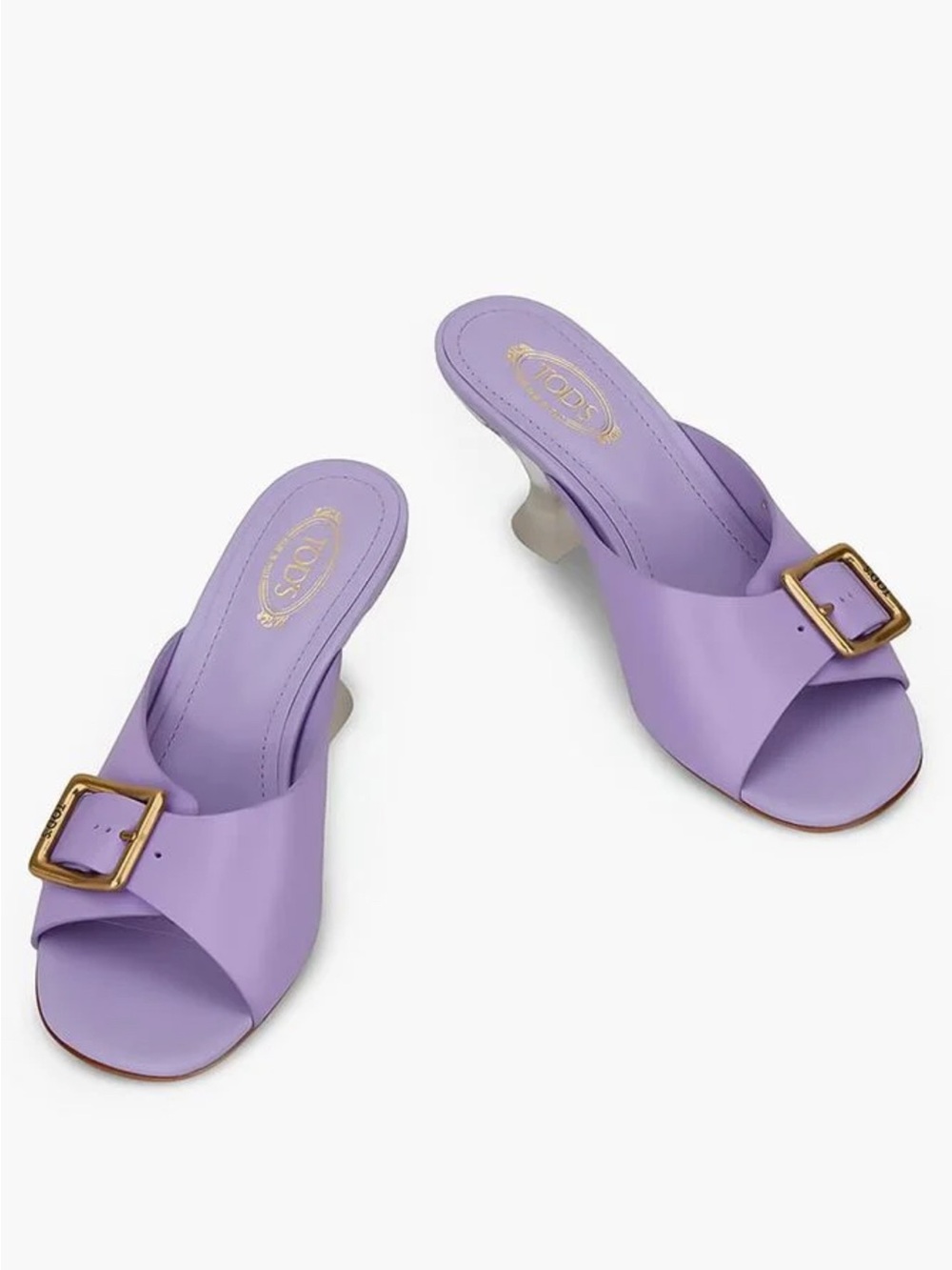 TOD’S Lavender Leather Mule Sandals with Sculptural Plexi Heel - Picture 3 of 15